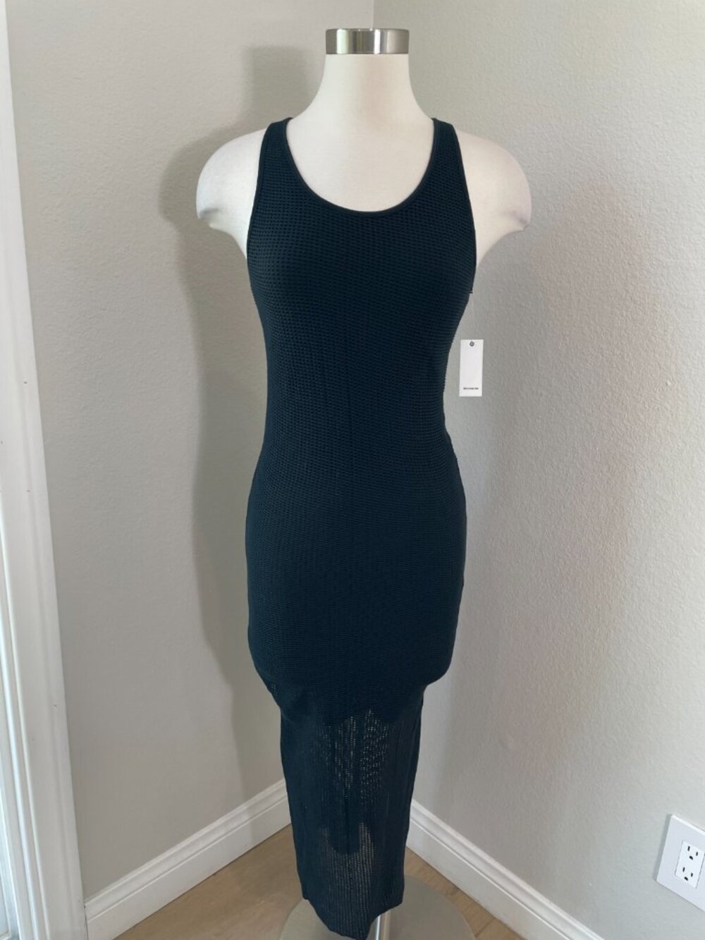 NEW NSF Womens Small‎ Amelia Mesh Tank Midi Dress Racerback Black Sleeveless